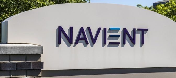 An image of the Navient logo in front of their building in Indianapolis